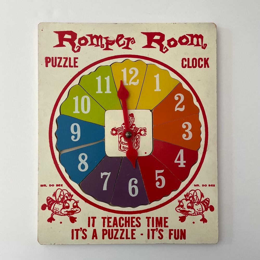 Vintage Romper Room Wood Clock Puzzle Clown and Do Bees Rainbow Rare